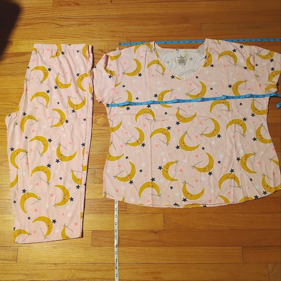 Pink Pajama Moon Set Cotton Short Sleeve V-Neck Shirt Capri Pants Sleepwear XXL - Picture 2 of 14